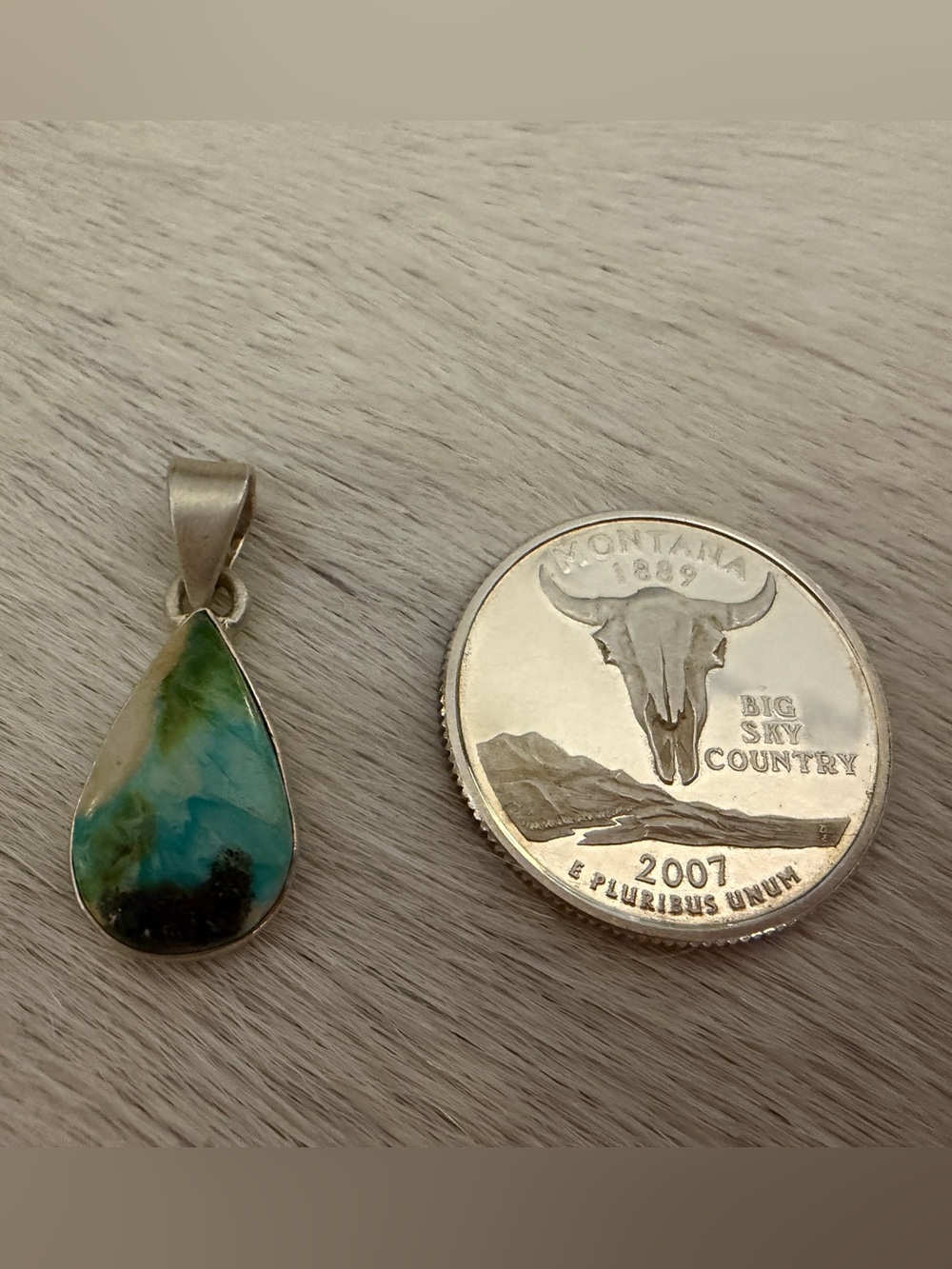 ❤️ Sonoran Gold Turquoise Navajo Style Matte Brushed Sterling 925 Unisex Pendant - Picture 6 of 12